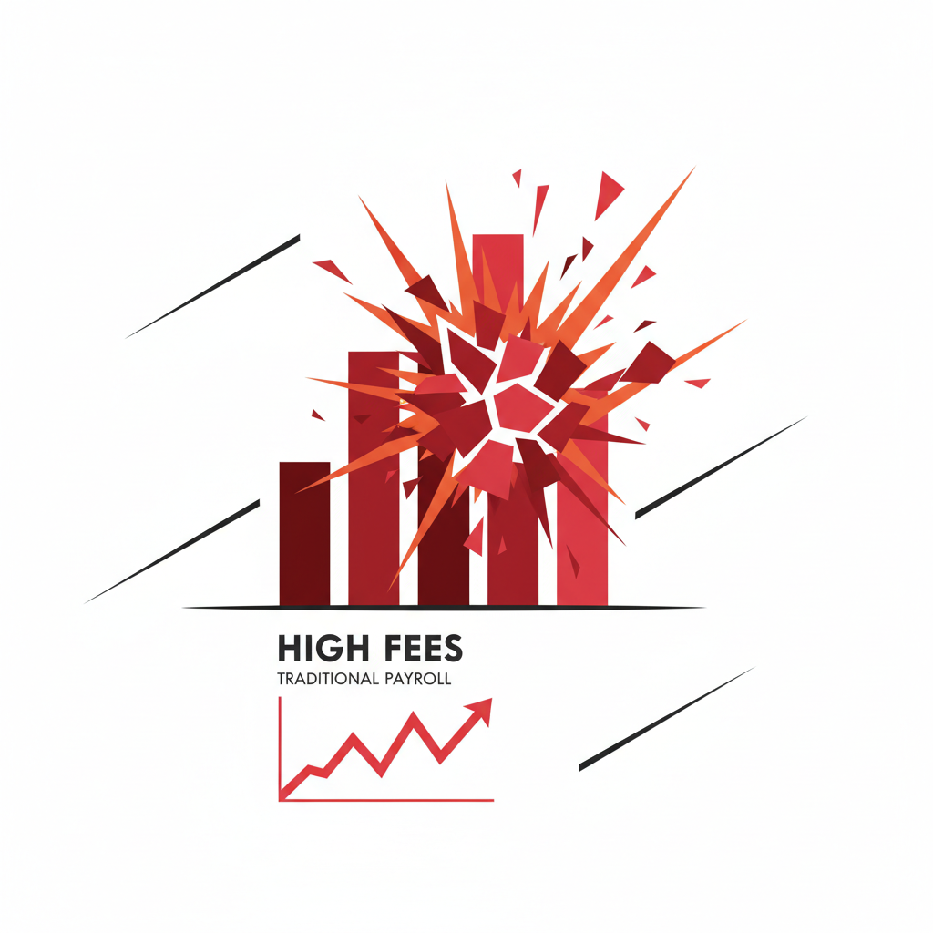 red bar chart exploding high fees traditional payroll graph dramatic shadows