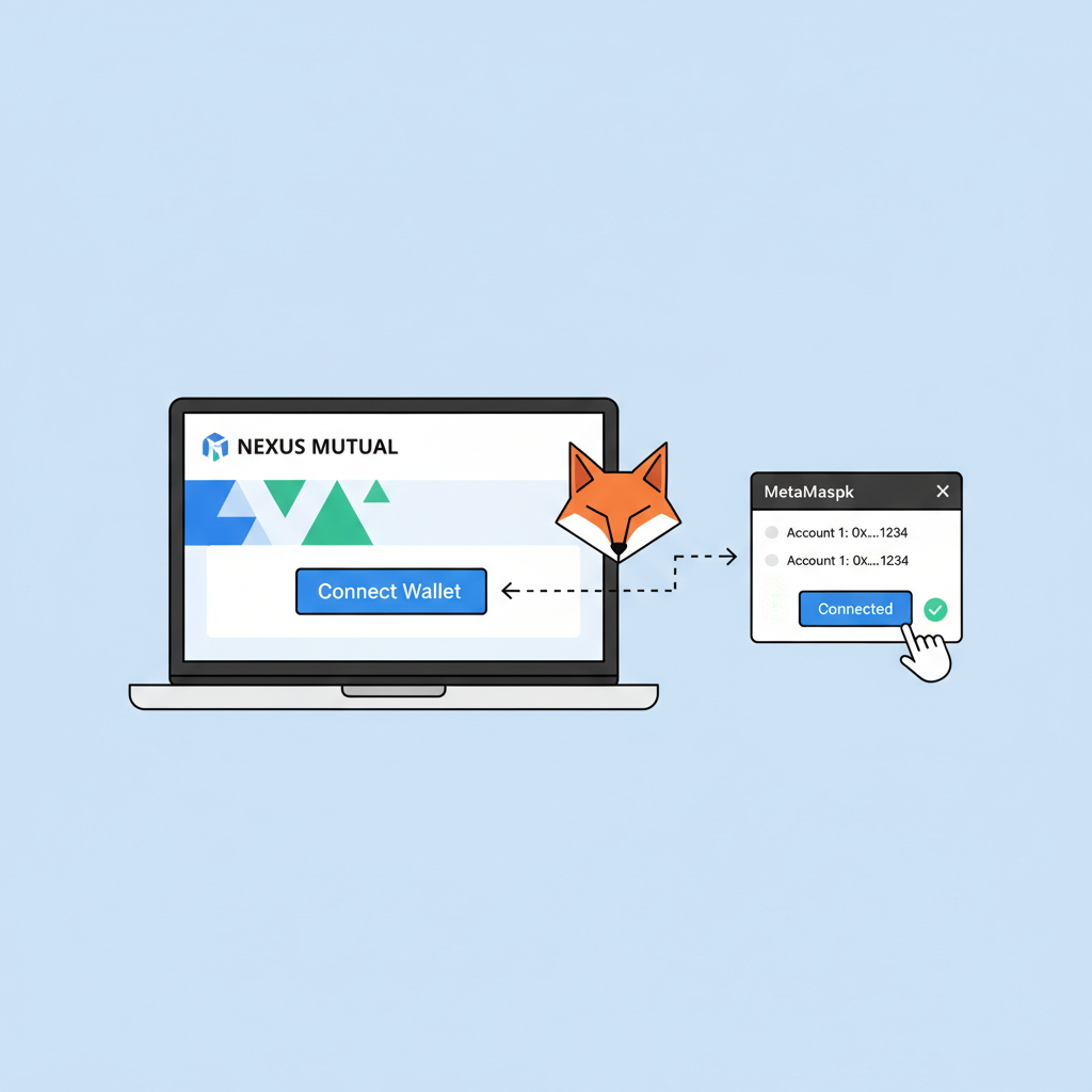 user connecting MetaMask wallet to Nexus Mutual DeFi app interface