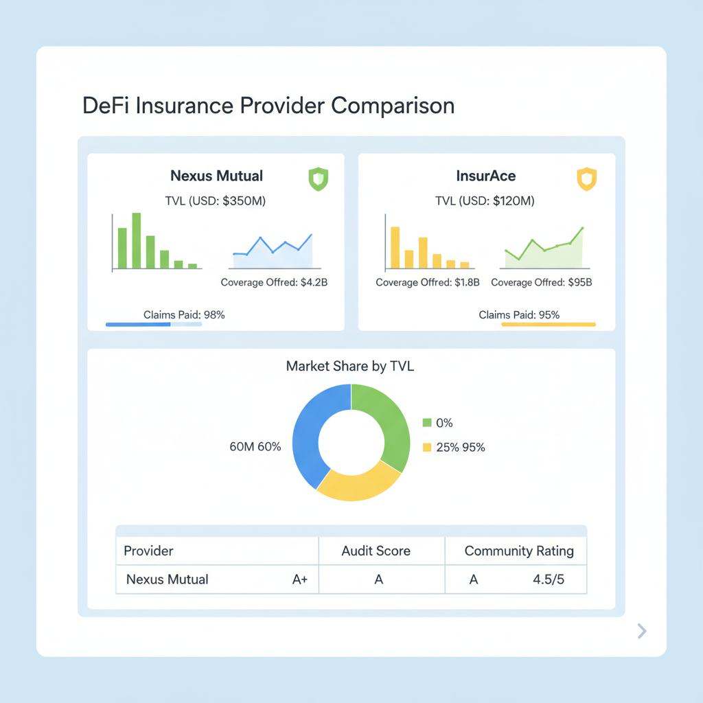 analytical dashboard comparing DeFi insurance providers Nexus Mutual InsurAce charts TVL