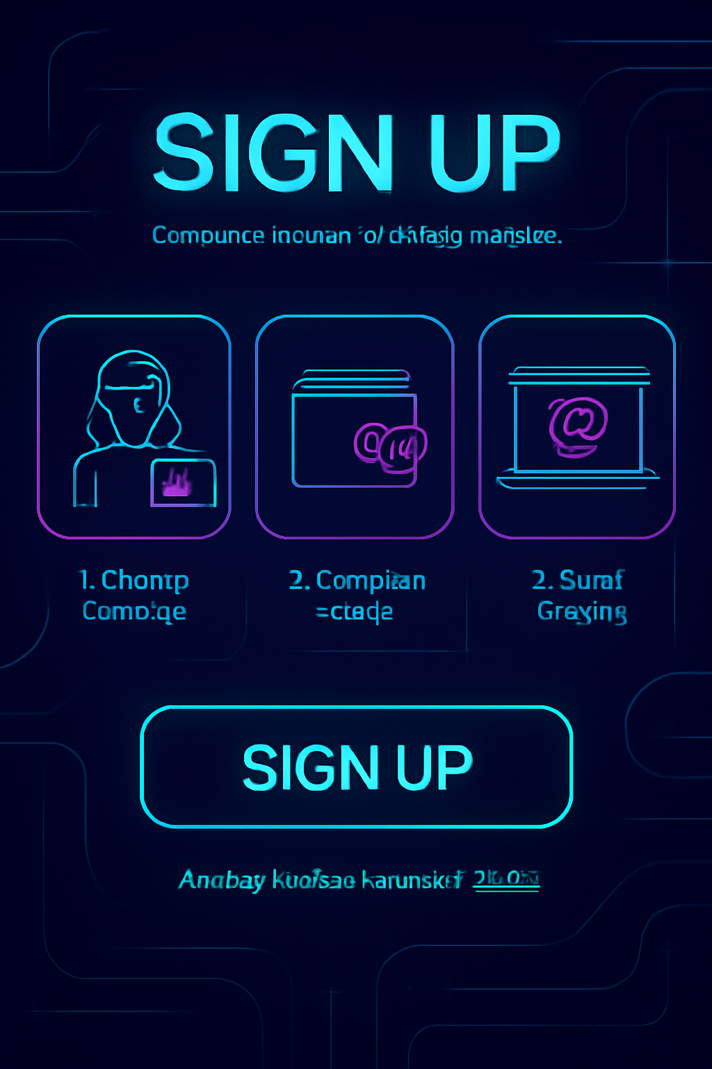 sleek futuristic signup screen on blockchain platform, neon blues and pinks, cyberpunk style