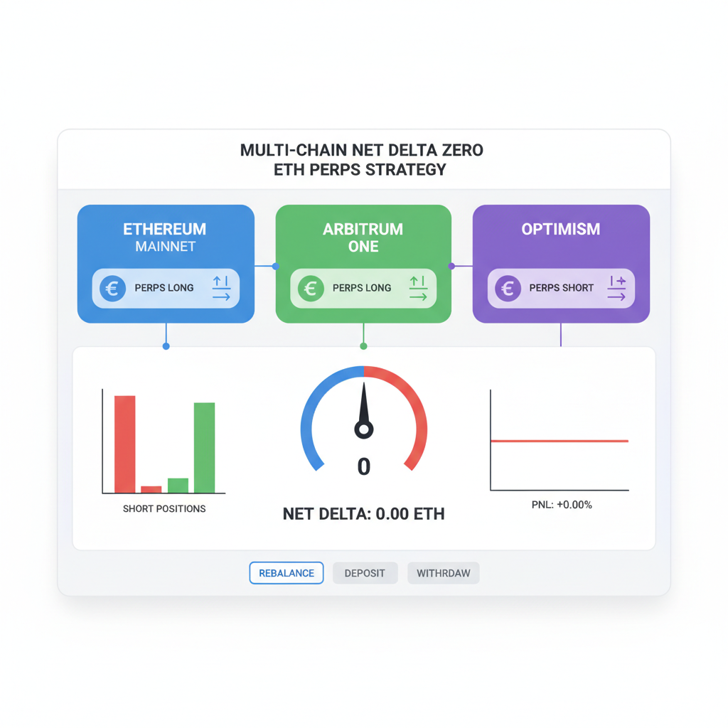 advanced multi-chain dashboard displaying net delta zero for ETH perps strategy