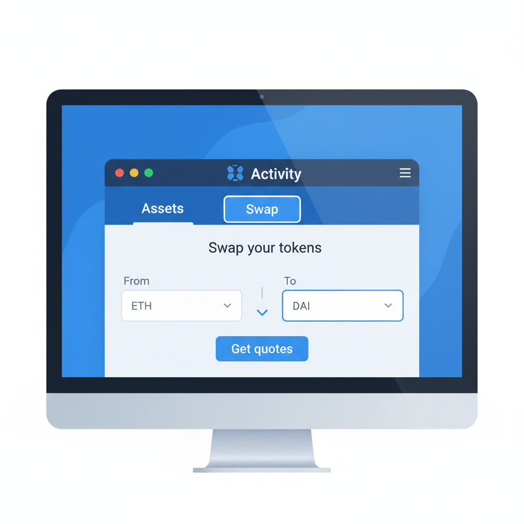 clean screenshot of MetaMask wallet interface with Swap tab highlighted, blue theme, modern crypto UI, high detail