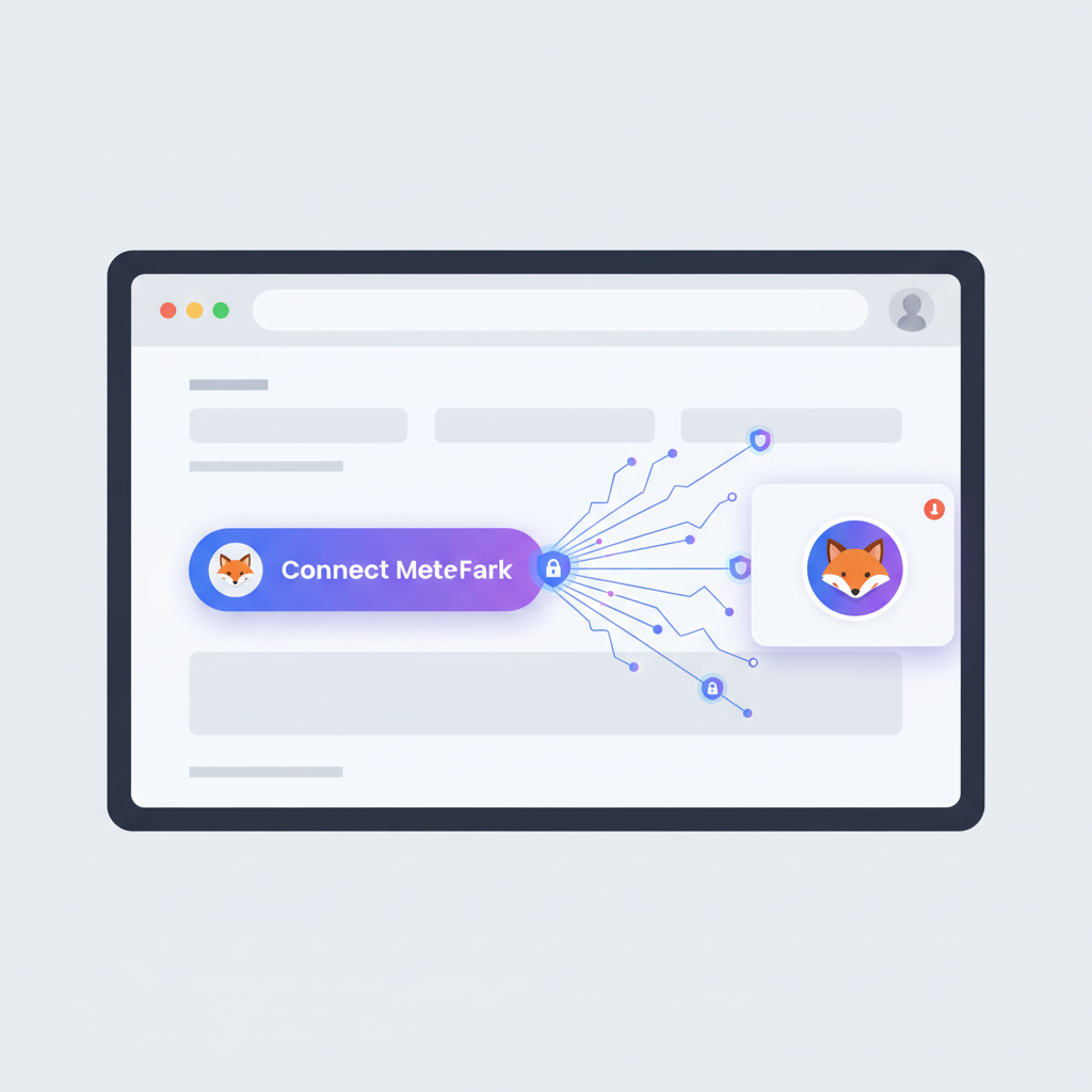 webpage button 'Connect MetaMask' with popup extension icon activating, secure connection animation --ar 16:9
