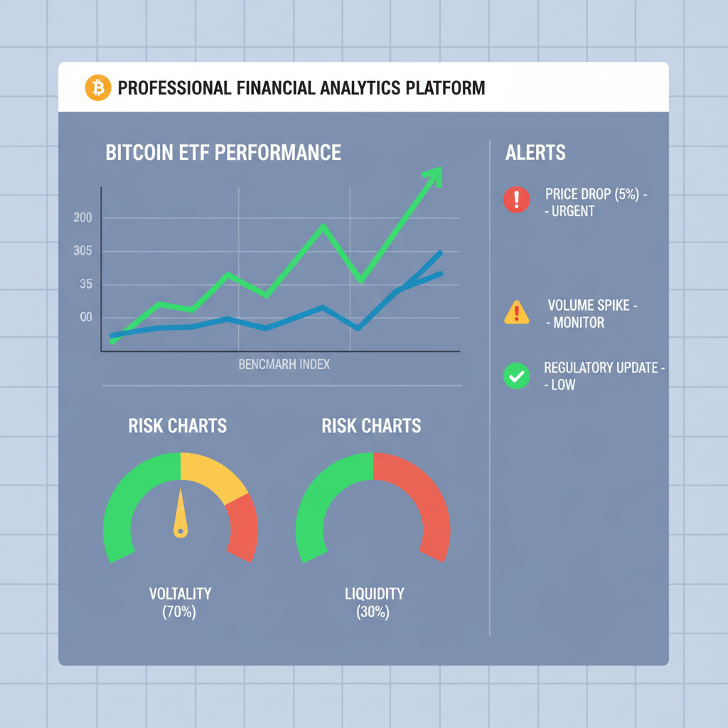 dashboard monitoring bitcoin ETF performance, risk charts and alerts, professional setup