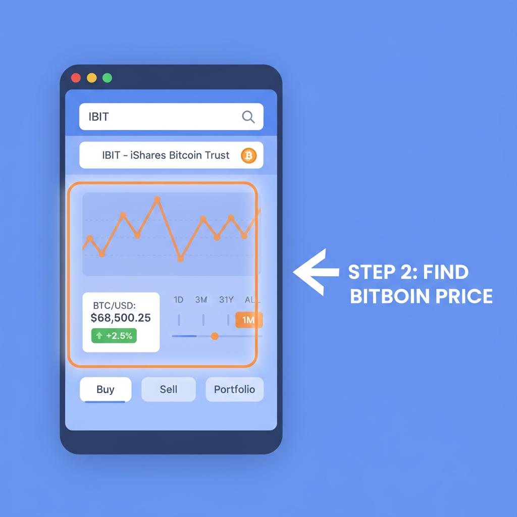 investment portal screen showing IBIT ticker search, bitcoin price chart highlighted