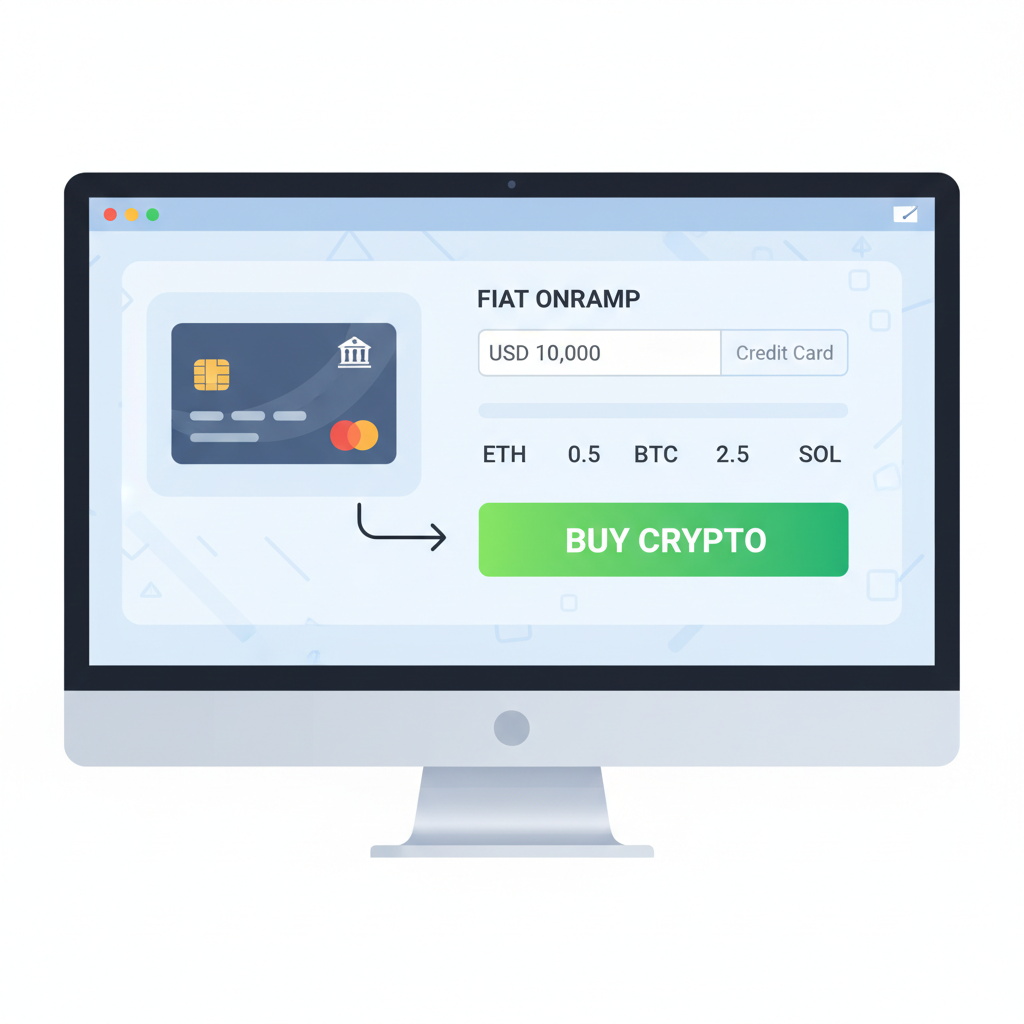 credit card buying crypto on web3 platform dashboard, fiat onramp UI, green buy button