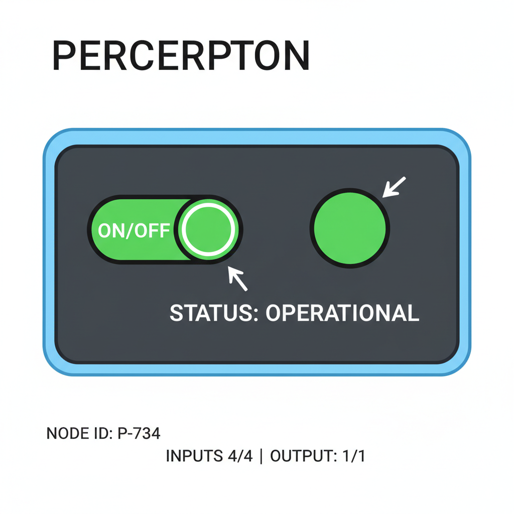 screenshot of Perceptron node control panel with ON toggle activated and status indicator green