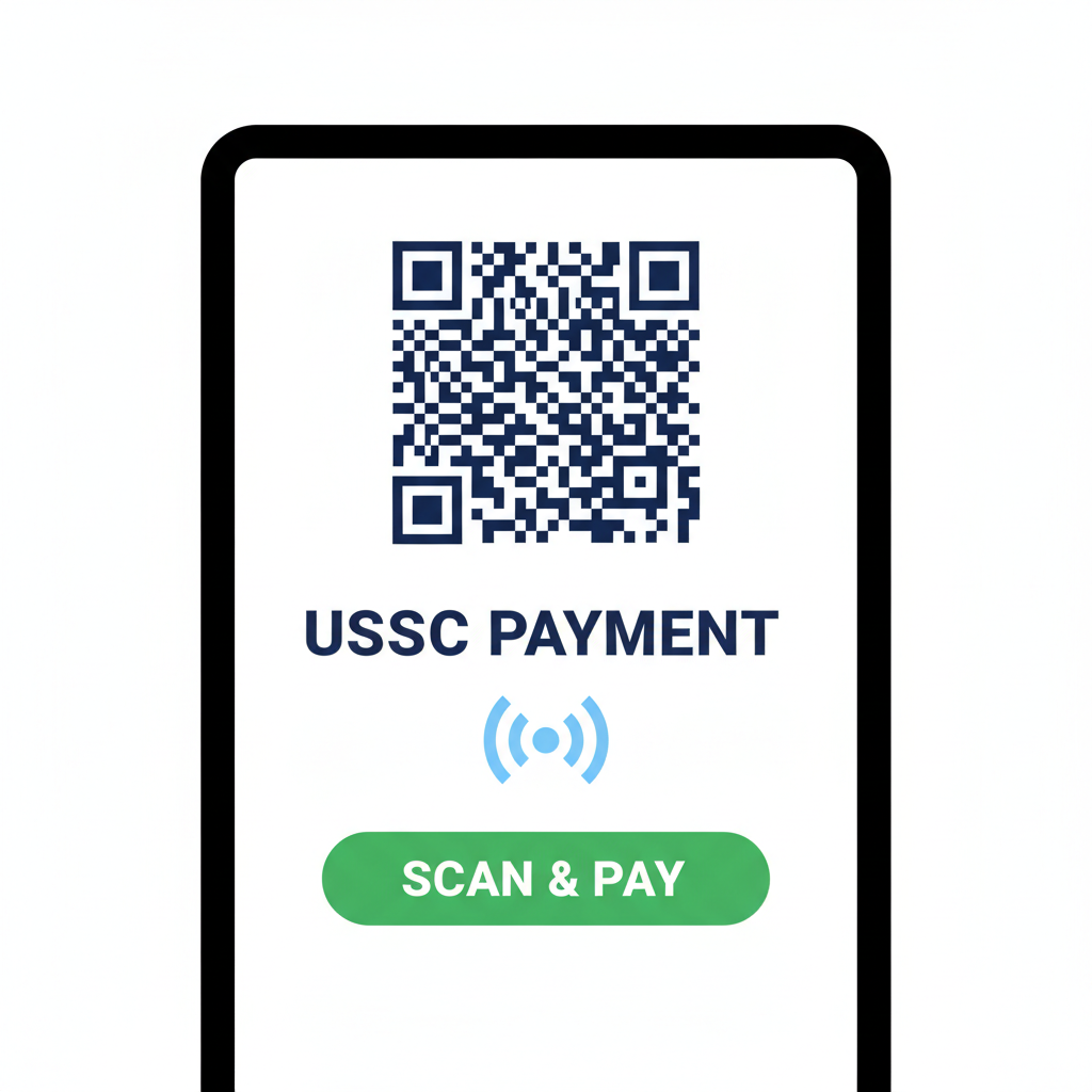 closeup of pos terminal screen with usdc qr code and nfc symbol