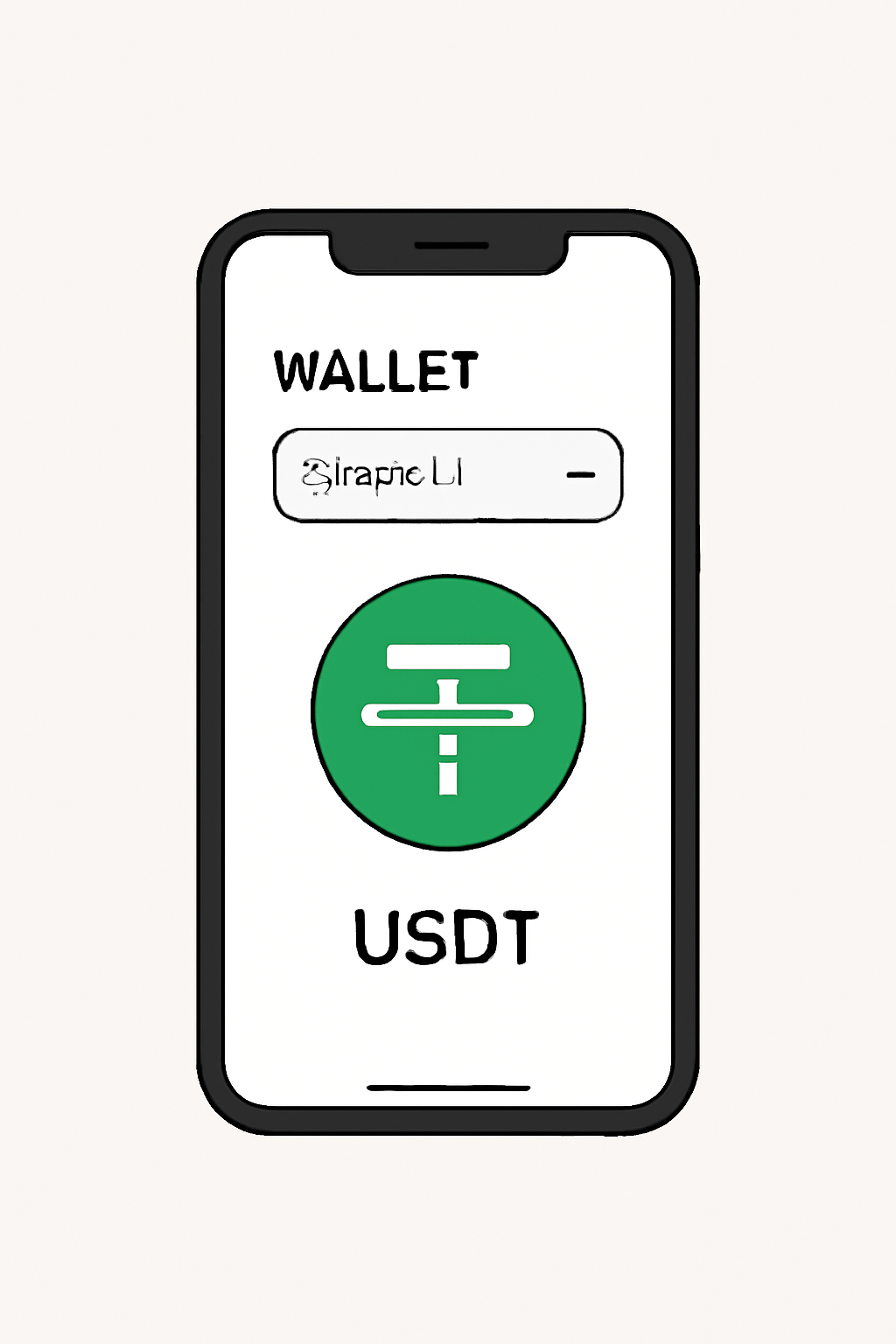 A smartphone displaying a digital wallet interface with a prominent USDT logo and a 'Stable L1' network selection. Clean, modern UI, no other tokens visible.