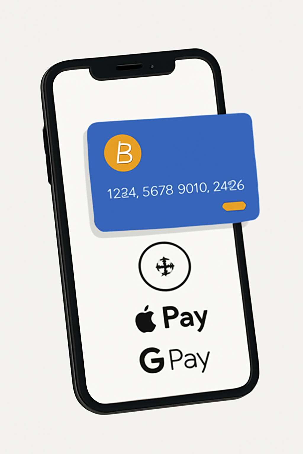 smartphone adding virtual crypto card to Apple Pay Google Pay, clean modern interface