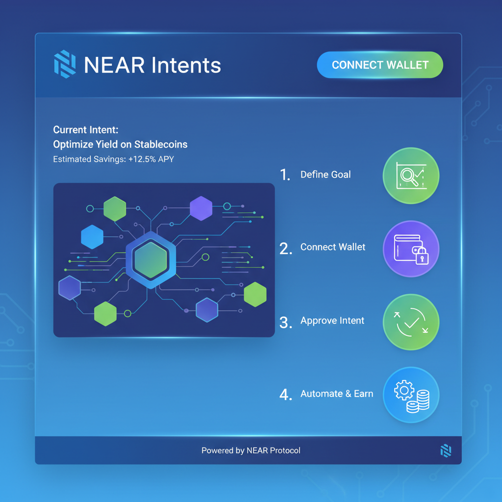 clean screenshot of NEAR Intents demo homepage with wallet connect button, futuristic blockchain UI