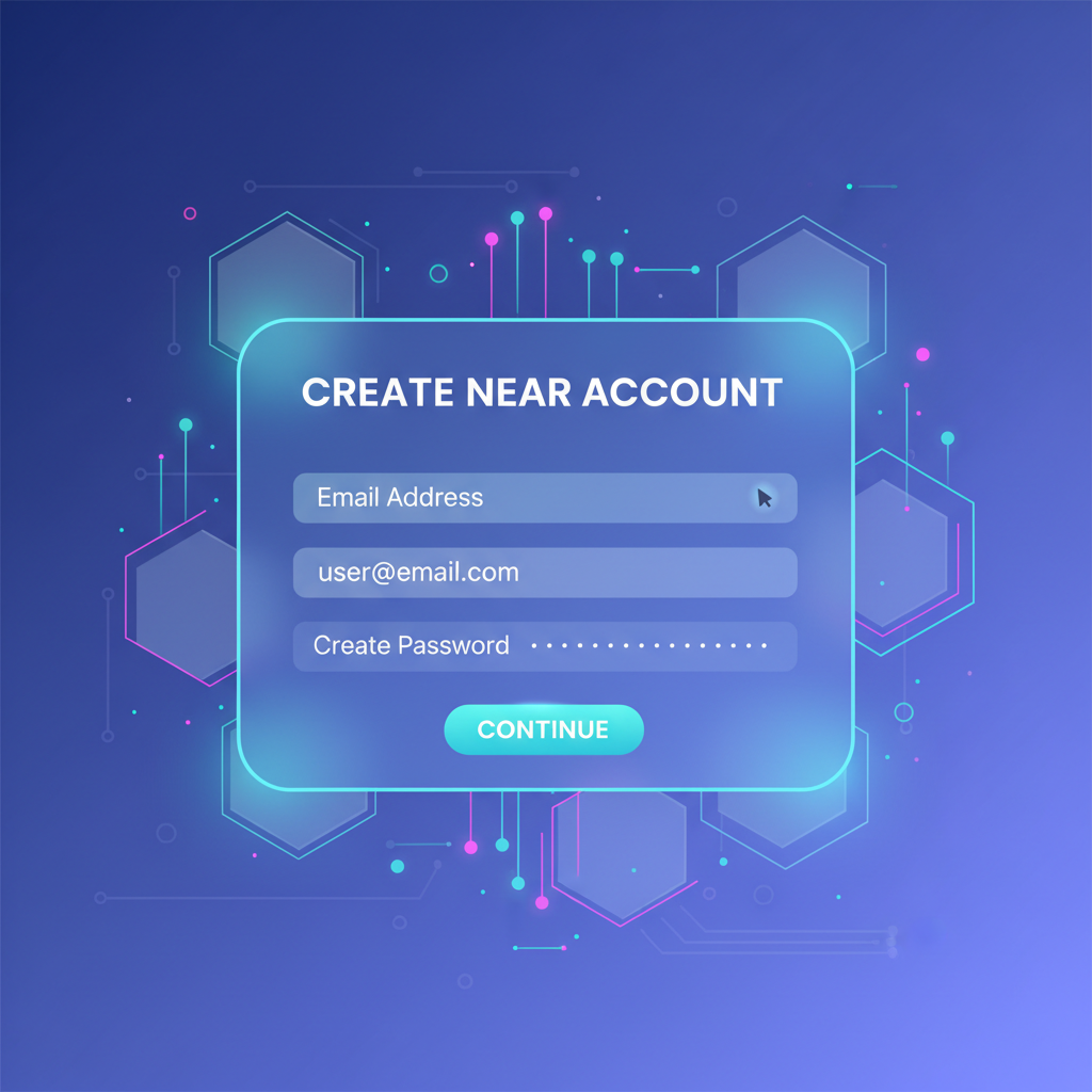 user creating NEAR account with email on clean futuristic interface, blockchain glow
