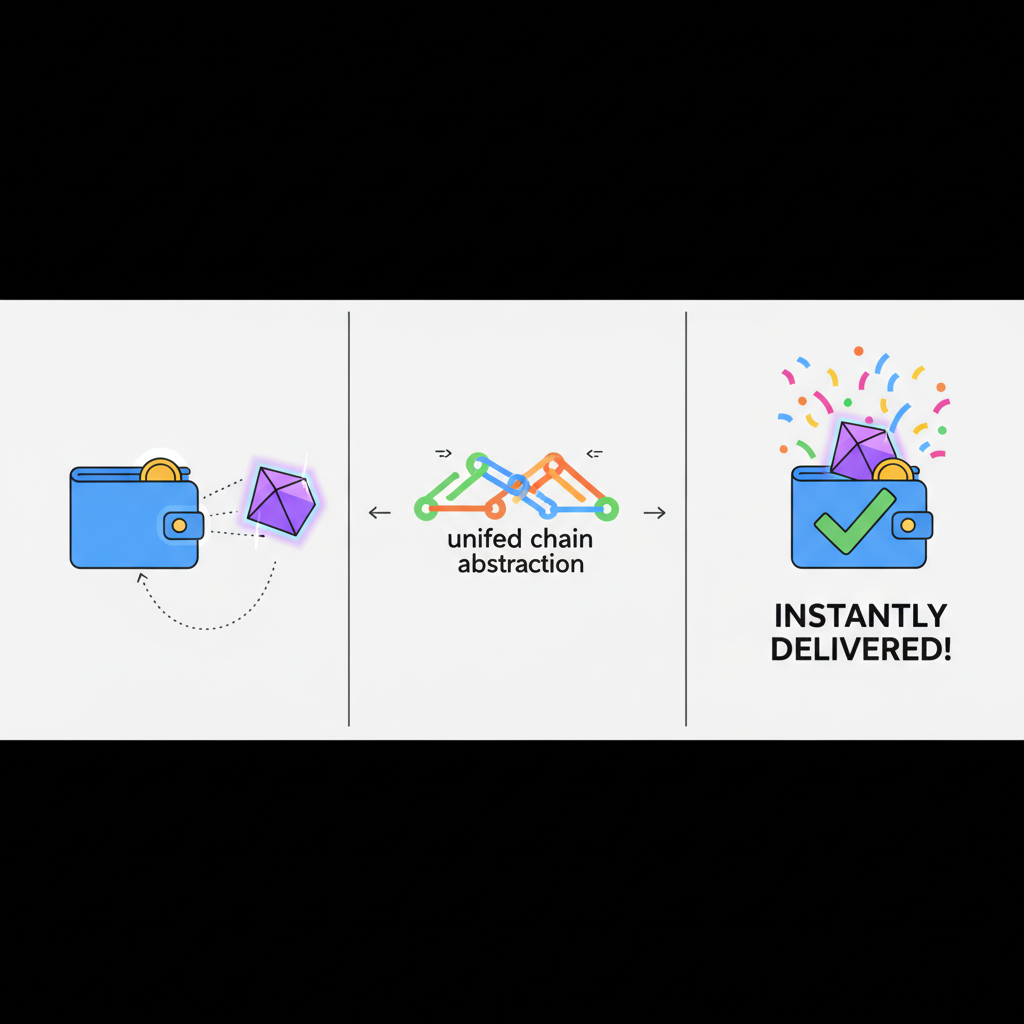 NFT delivered to wallet instantly, celebration animation, unified chain abstraction UI