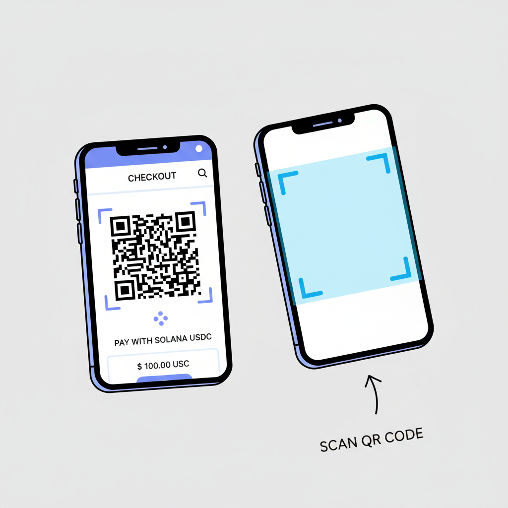 QR code for Solana USDC payment on dApp checkout screen, mobile wallet scanning