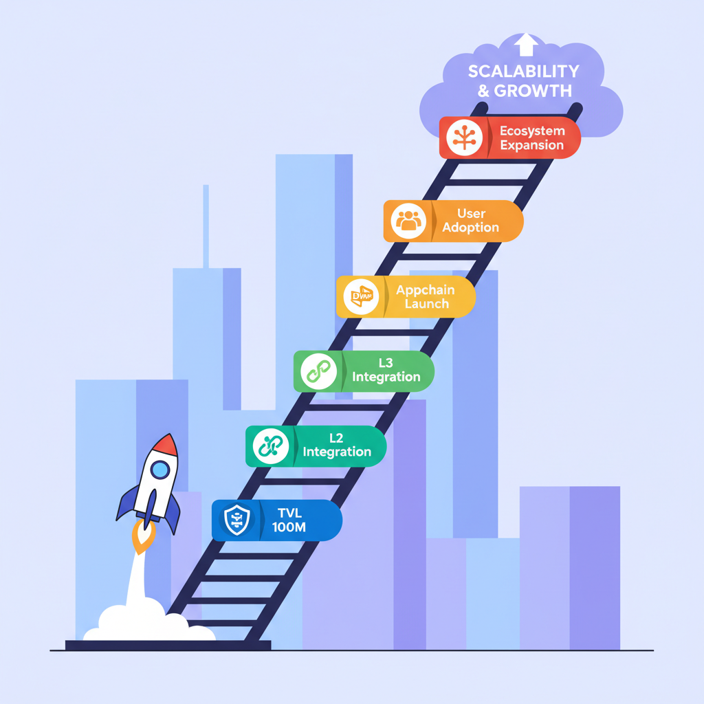TVL milestone ladder scaling up L3 appchain growth, rocket launching, milestone badges