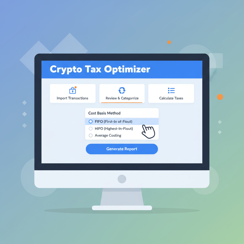 interface selecting FIFO option in crypto tax tool dropdown
