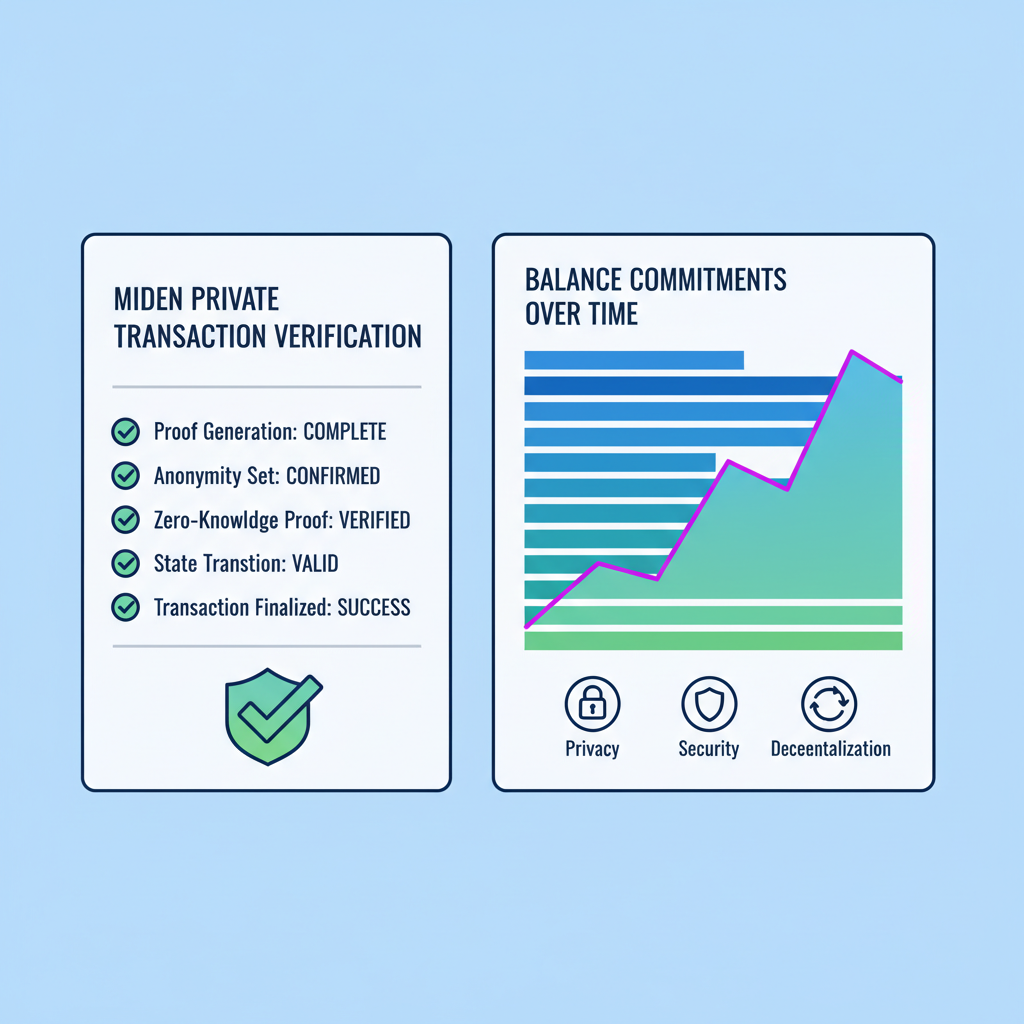 dashboard verifying miden private transaction proofs, balance commitments graph