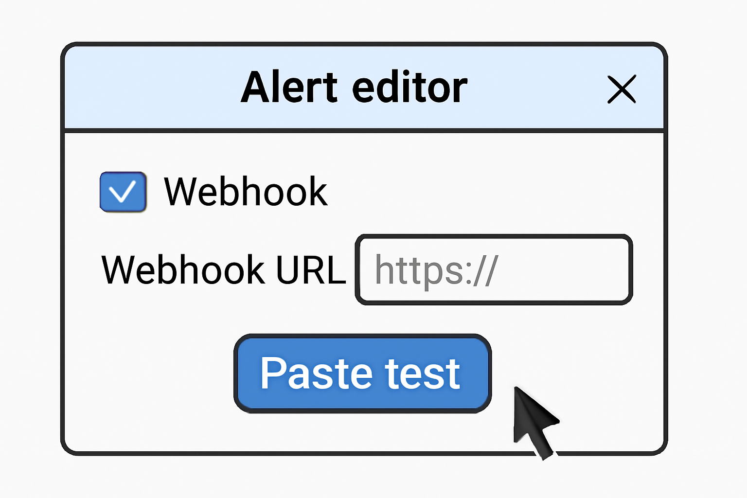 tradingview alert editor webhook pasted test button