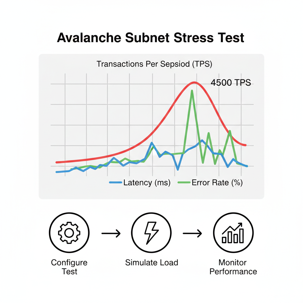 Graph showing Avalanche Subnet stress test at 4500 TPS with performance metrics spiking