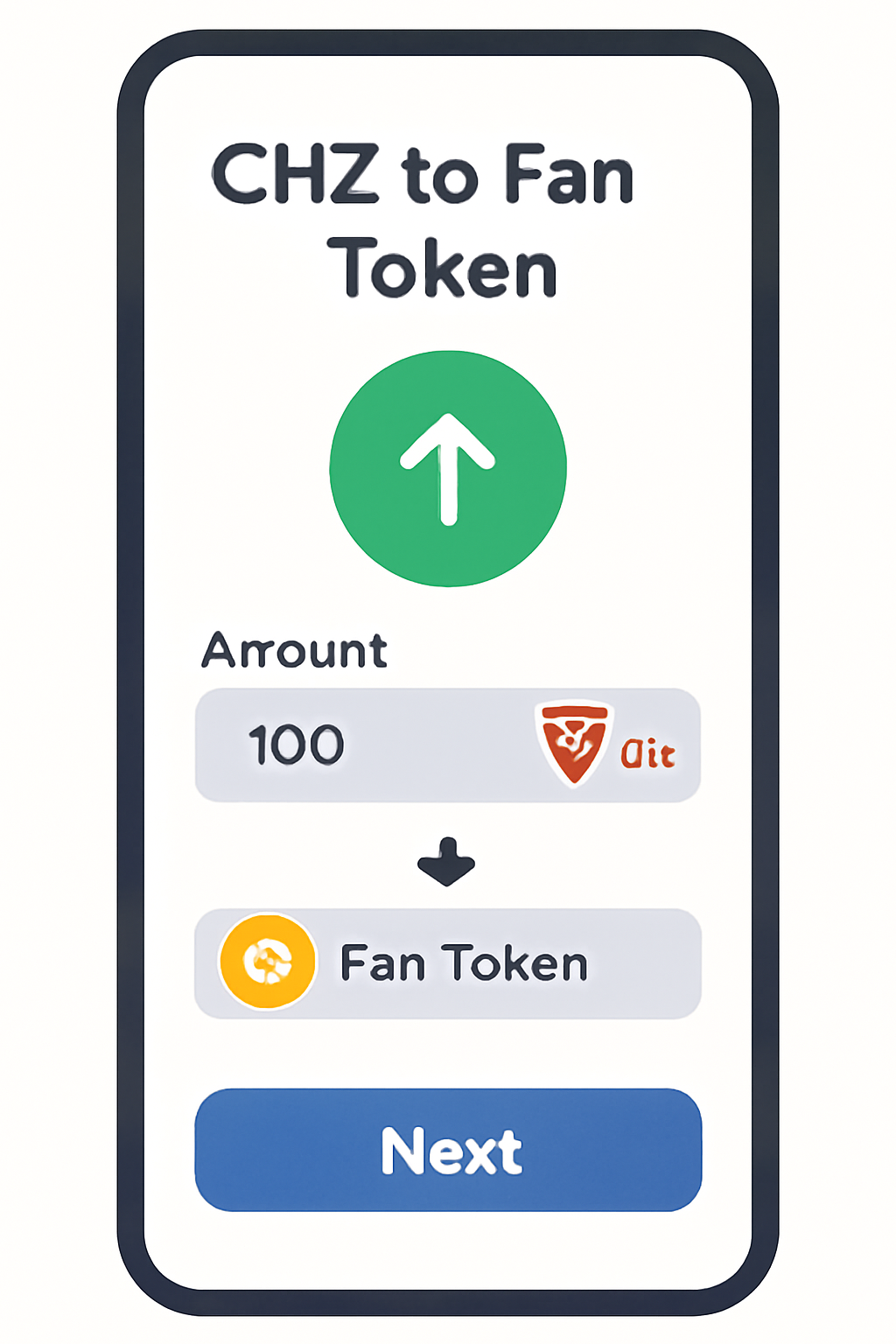 mobile app screen showing CHZ to Fan Token purchase