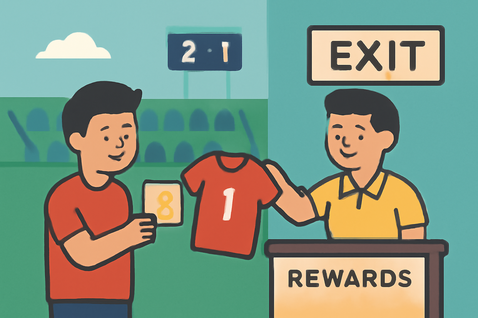 fan redeeming rewards for jersey at stadium exit