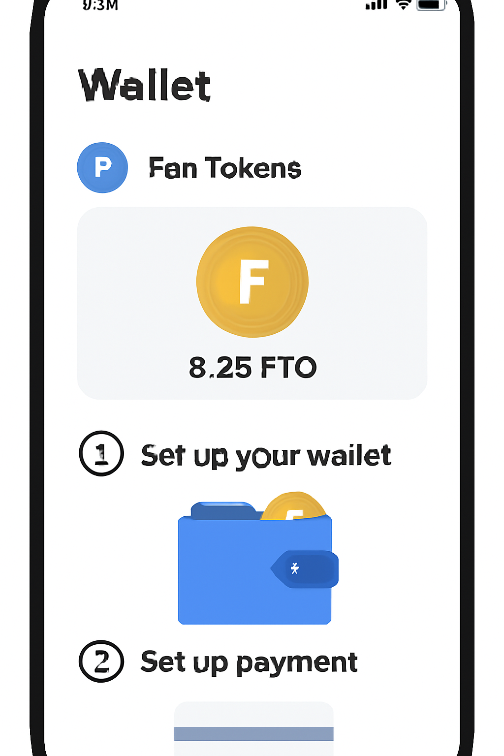 clean app wallet interface with Fan Tokens and payment setup