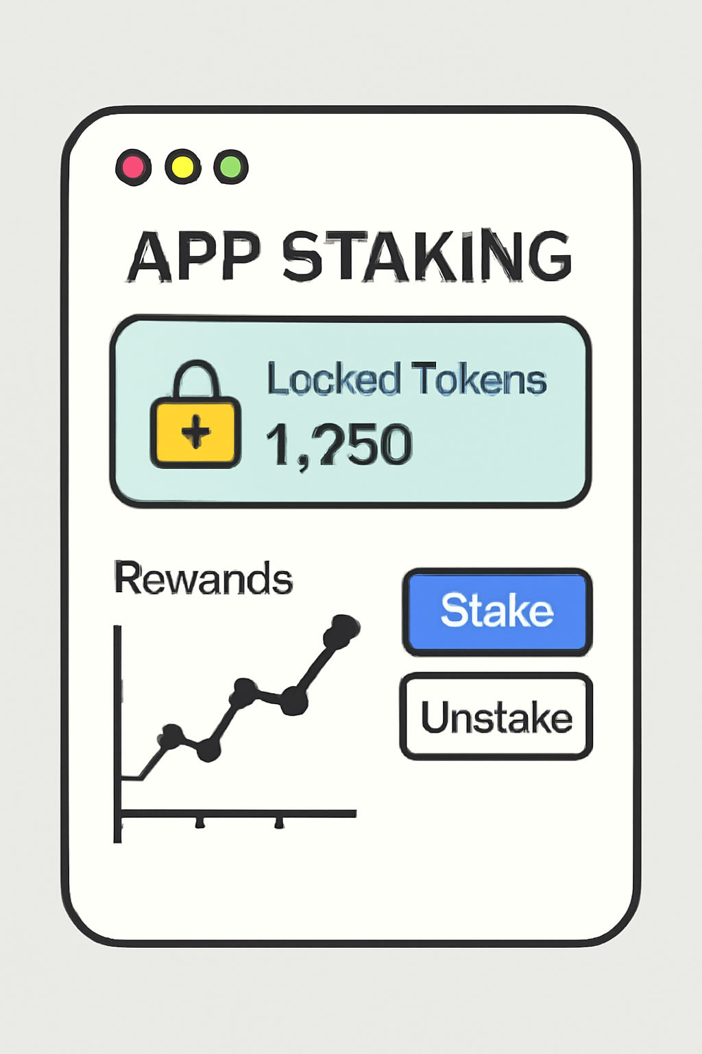 app staking dashboard with locked tokens and rewards graph