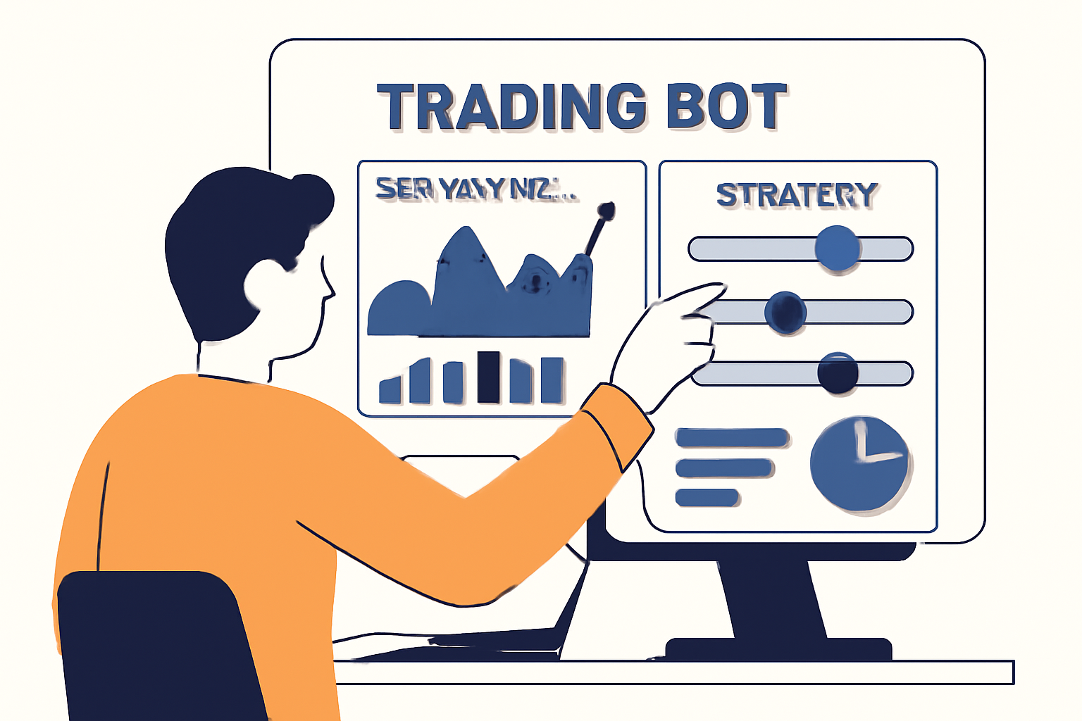 A person reviewing trading bot performance analytics on a dashboard, making tweaks to the strategy settings.