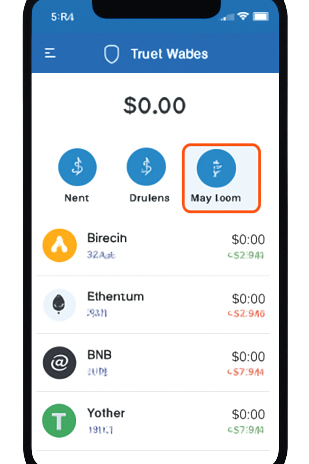 Trust Wallet app home screen with the 'Buy & Sell' button highlighted.