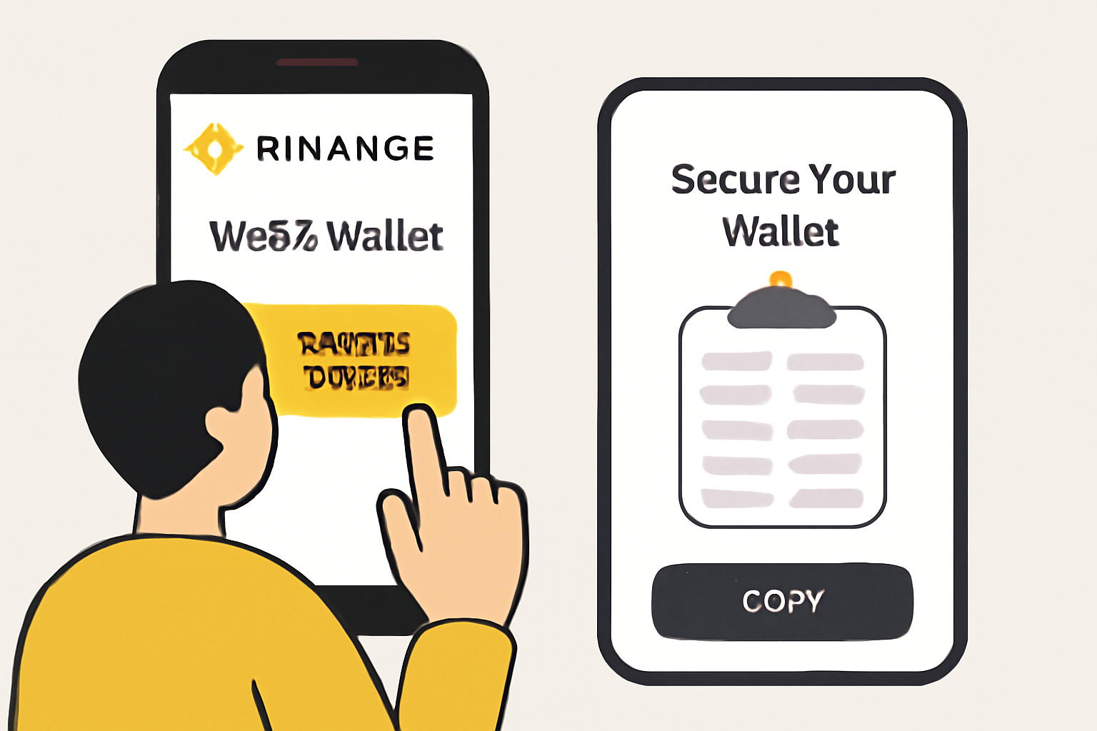 A user activating the Web3 wallet inside the Binance app, showing the 'Create Wallet' button and a secure recovery phrase screen.