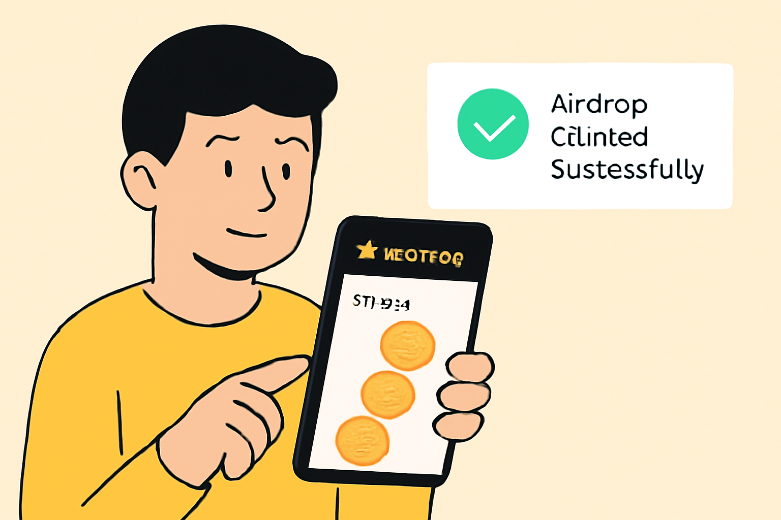 A user claiming airdrop rewards in the Binance app, with tokens appearing in their wallet and a notification of successful claim.