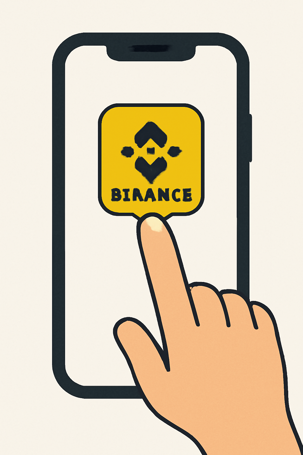 A smartphone screen displaying the Binance app icon being tapped.
