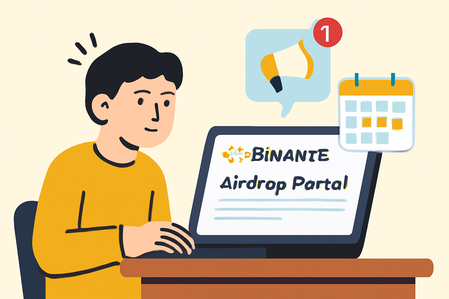 A user checking the Binance Airdrop Portal regularly, with notifications for new airdrop campaigns and a calendar reminder.