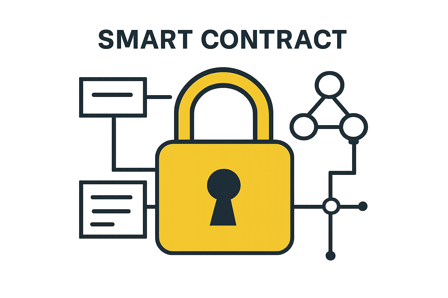 A padlock icon overlaying a system diagram, symbolizing access control and permissions within smart contracts.