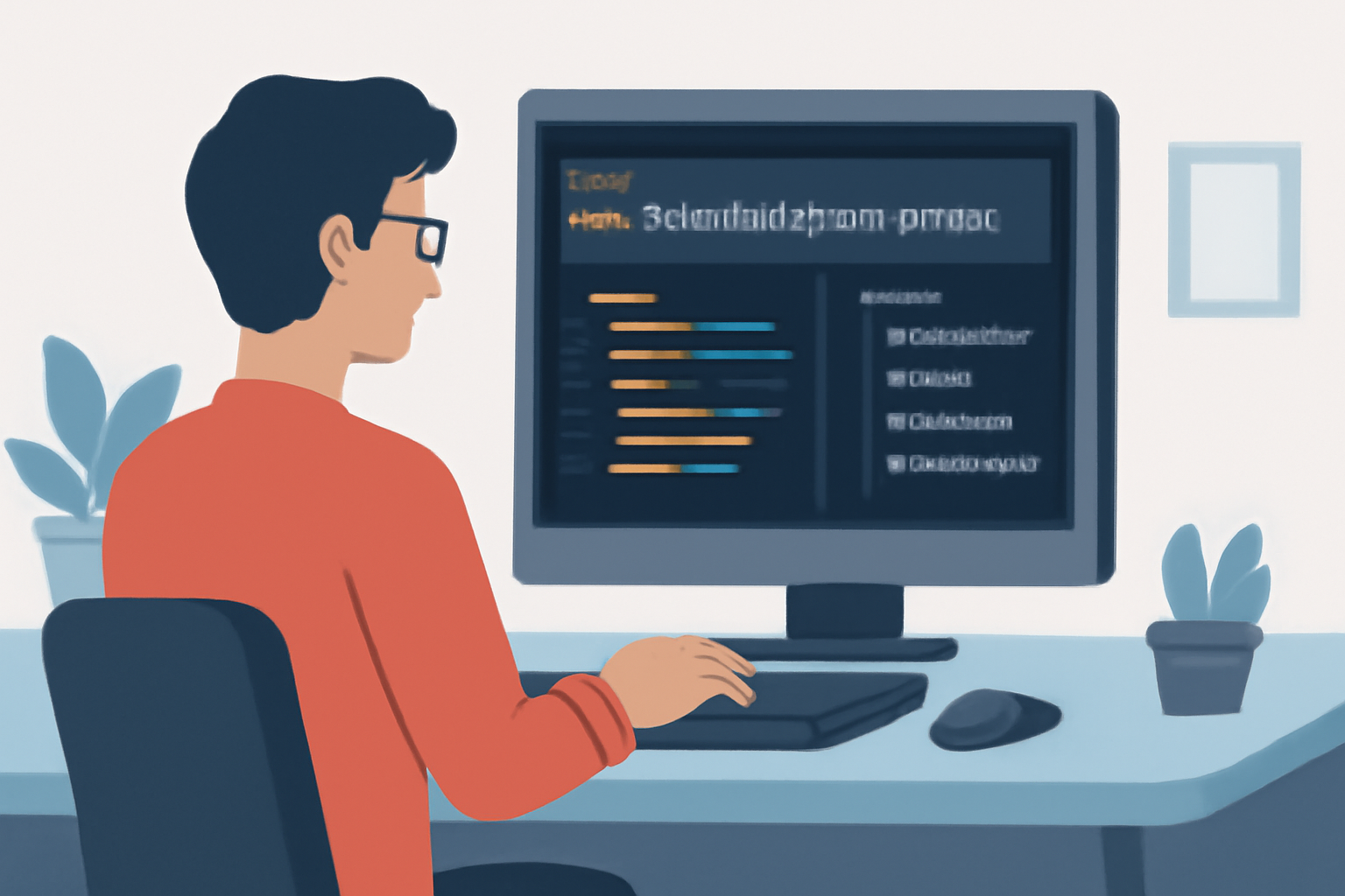 A developer running a terminal command to initialize a new blockchain project, with code and folder structure appearing on screen, modern workspace