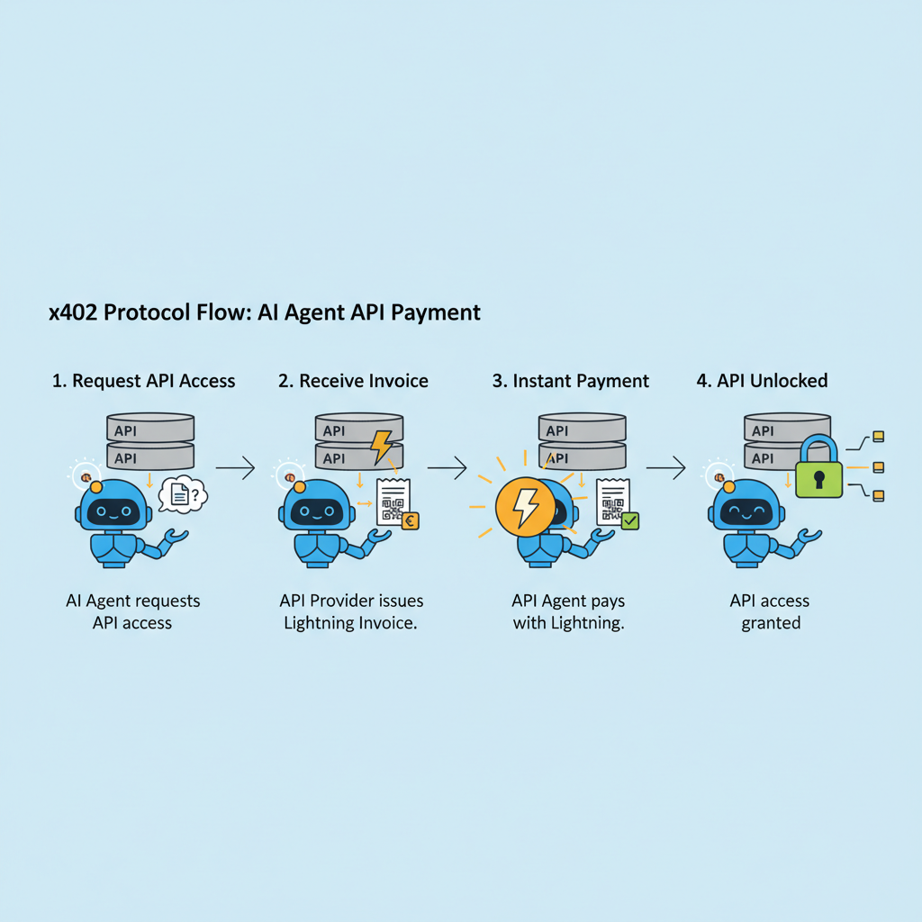 x402 protocol flow, AI agent paying API, lightning transaction