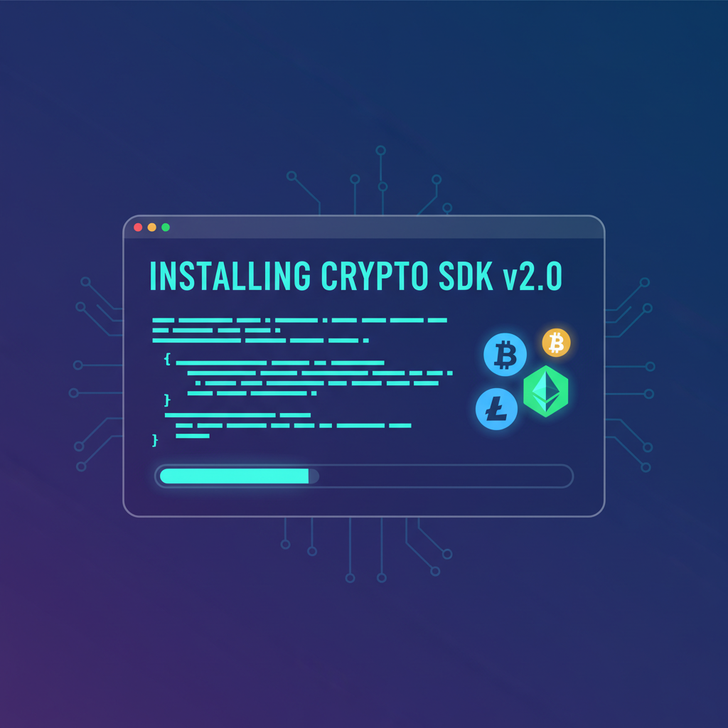 sleek terminal installing SDK, glowing crypto icons, futuristic code lines