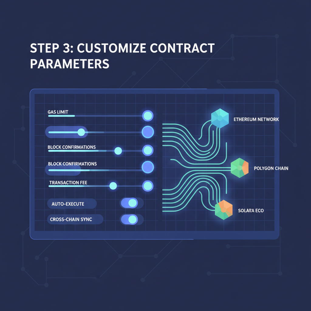customizing smart contract dashboard, sliders and toggles glowing, blockchain nodes connecting