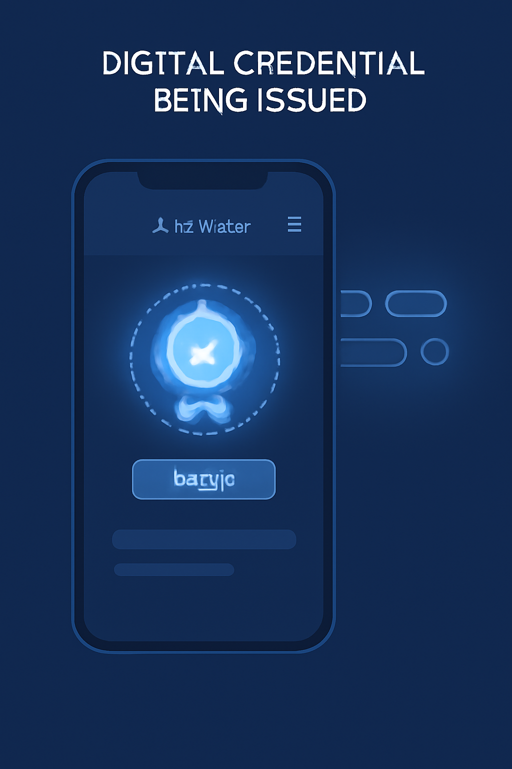 digital credential being issued in zk wallet app, zero-knowledge proof animation, glowing verifiable badge, futuristic UI