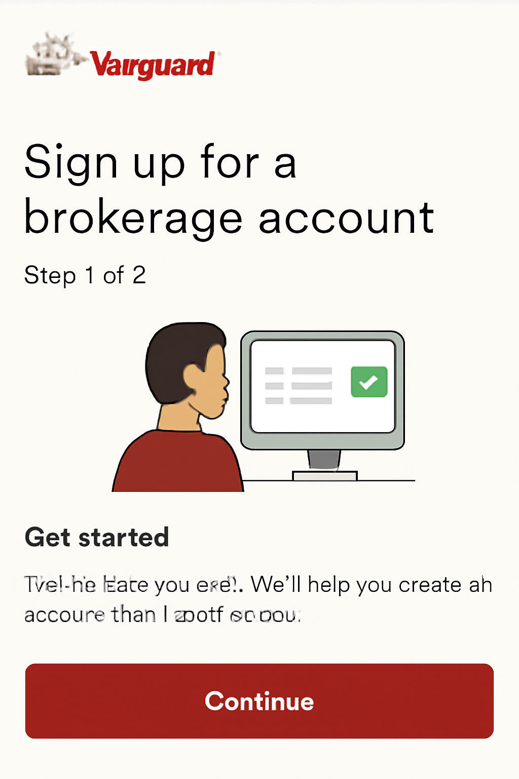 professional screenshot of Vanguard brokerage account signup page