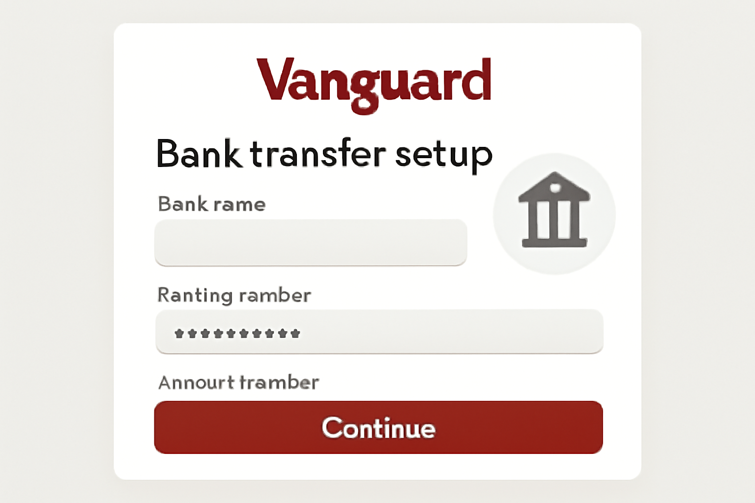 Vanguard dashboard showing bank transfer setup
