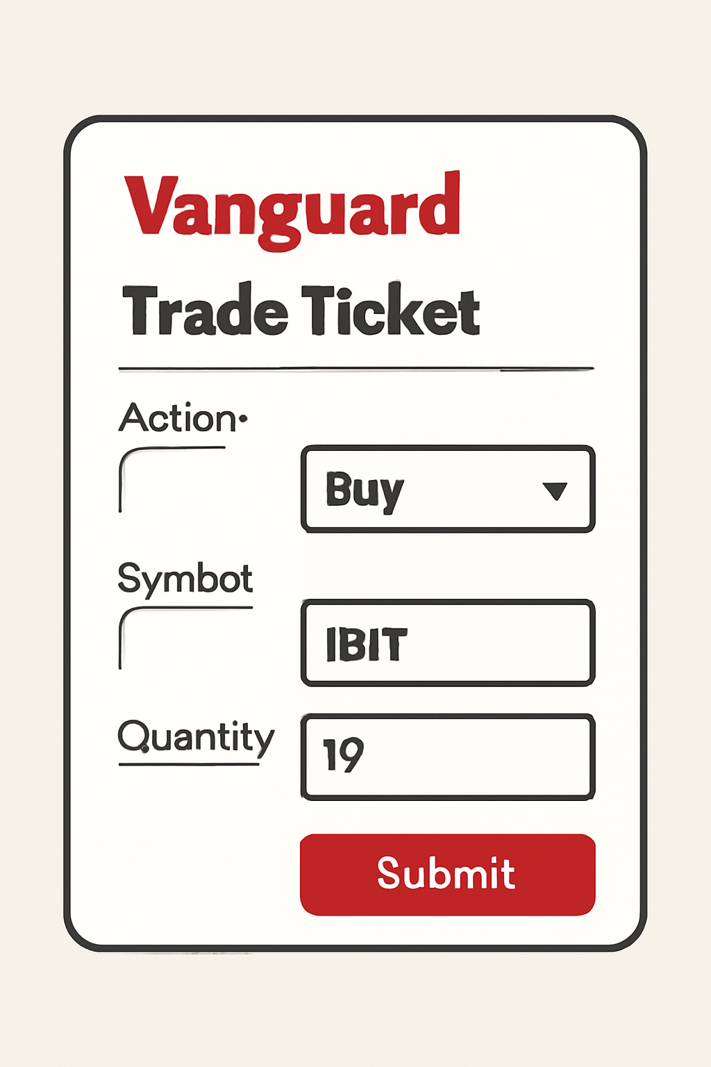 Vanguard trade ticket for buying IBIT shares