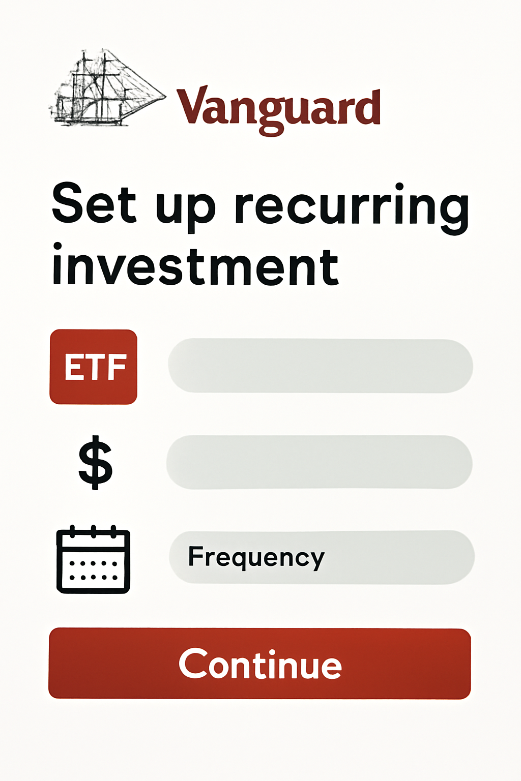 Vanguard recurring investment setup screen for ETF