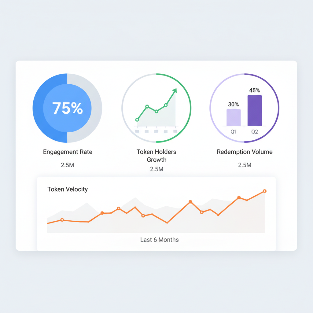 analytics dashboard showing loyalty token metrics graphs, professional data viz