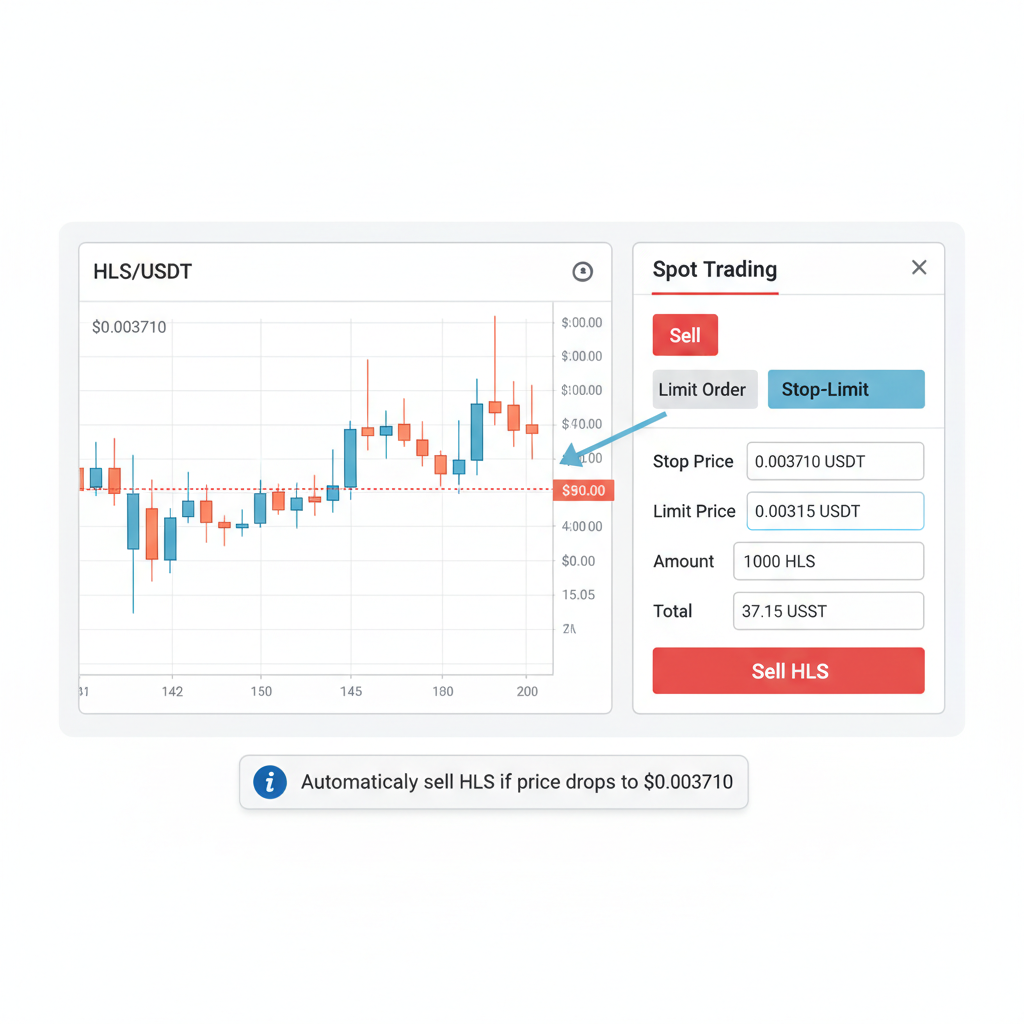 MEXC stop-loss order setup on HLS/USDT chart at $0.003710