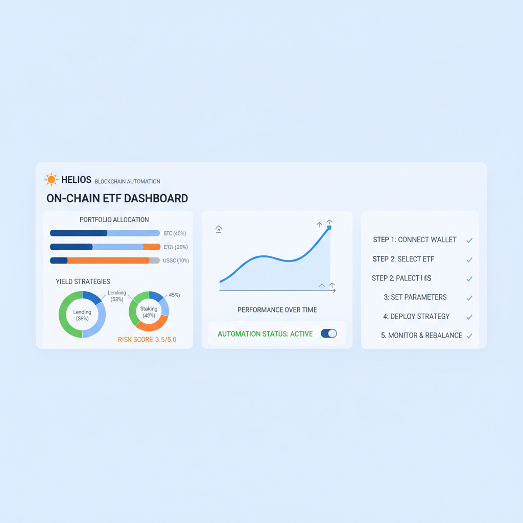 on-chain ETF dashboard, portfolio charts, Helios blockchain automation --ar 16:9