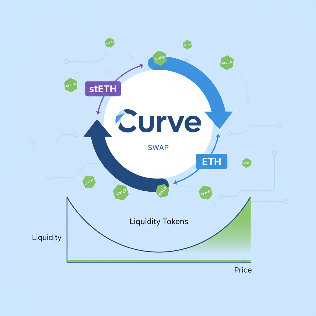Curve liquidity pool, stETH-ETH swap, liquidity graph, green liquidity tokens