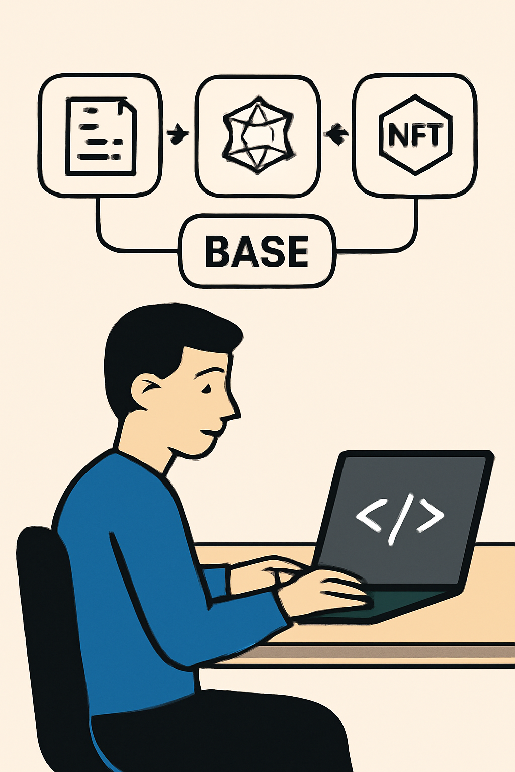 A developer coding smart contracts and launching NFTs on the Base blockchain