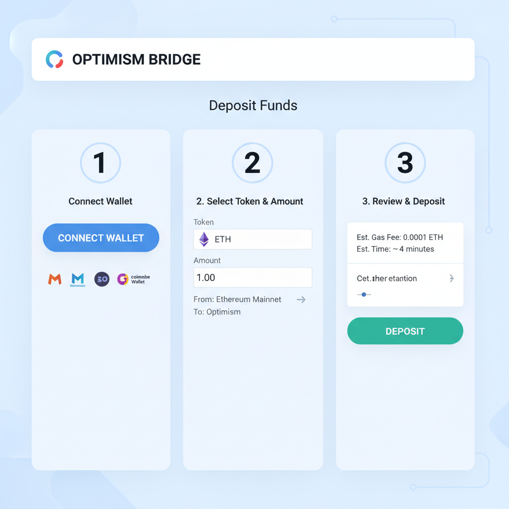 clean UI of Optimism bridge deposit page with wallet connect button