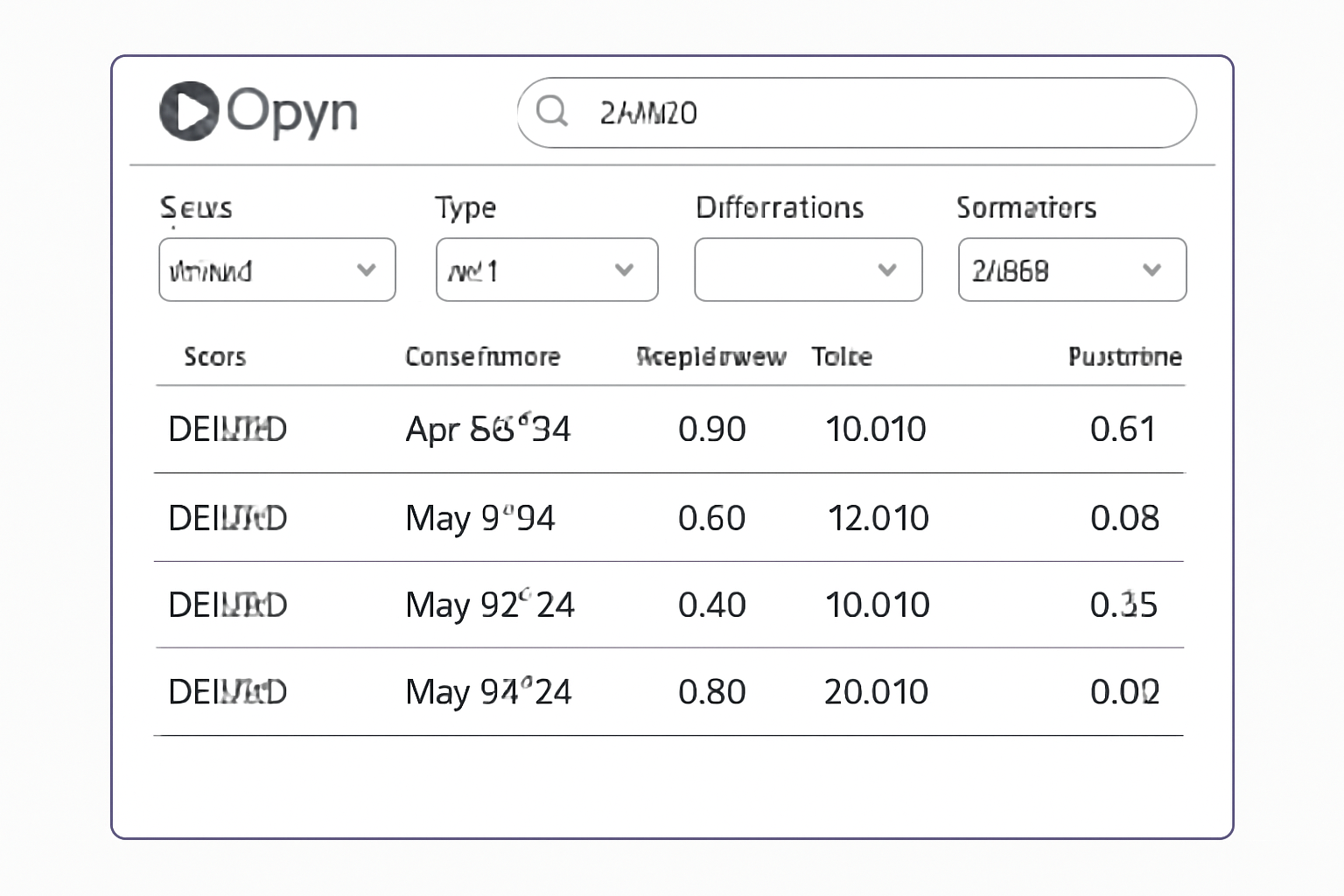 Screenshot of Opyn trade page listing DEUSD put options with search bar and filters
